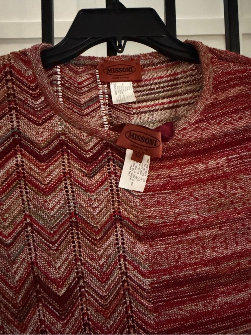 Missoni Red Multicolor Chevron Knit Long Sleeve Dress - Picture 4 of 5